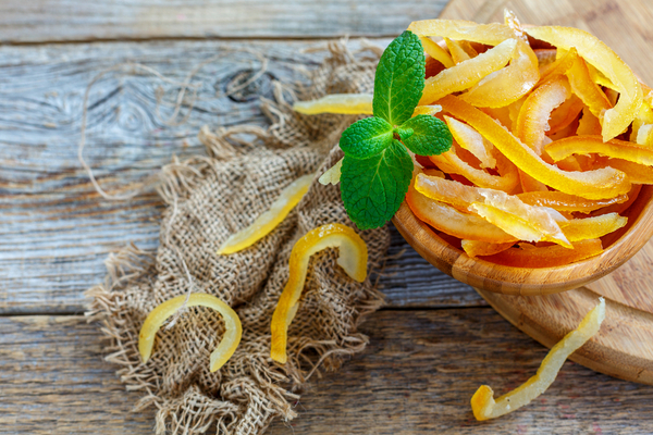 casca de laranja açucarada frutas cristalizadas