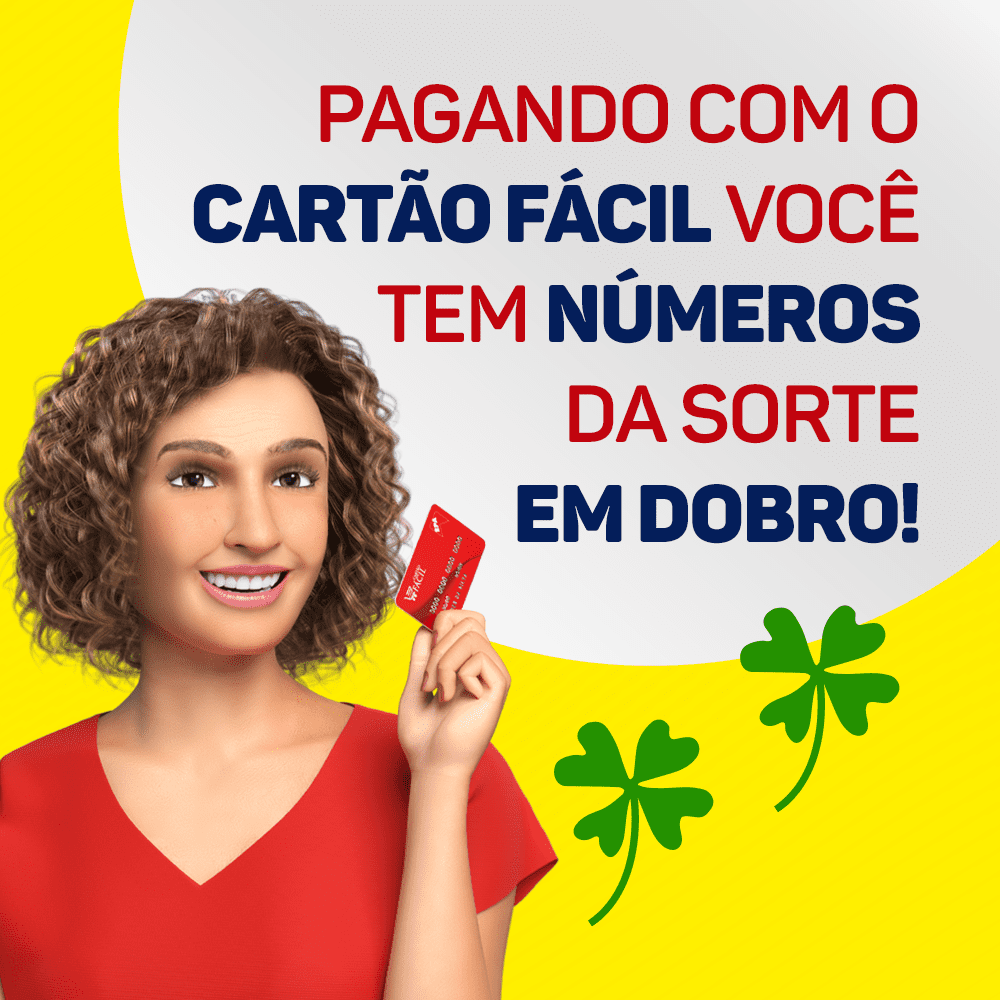 Iza do EPa segurando um cartão fácil do EPA. texto imagem: "Pagando com o cartão fácil você tem números da sorte em dobro".